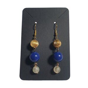 Blue Bead Dangle Earrings Hook Handmade Daily Casual Mom Gift Elegant Design